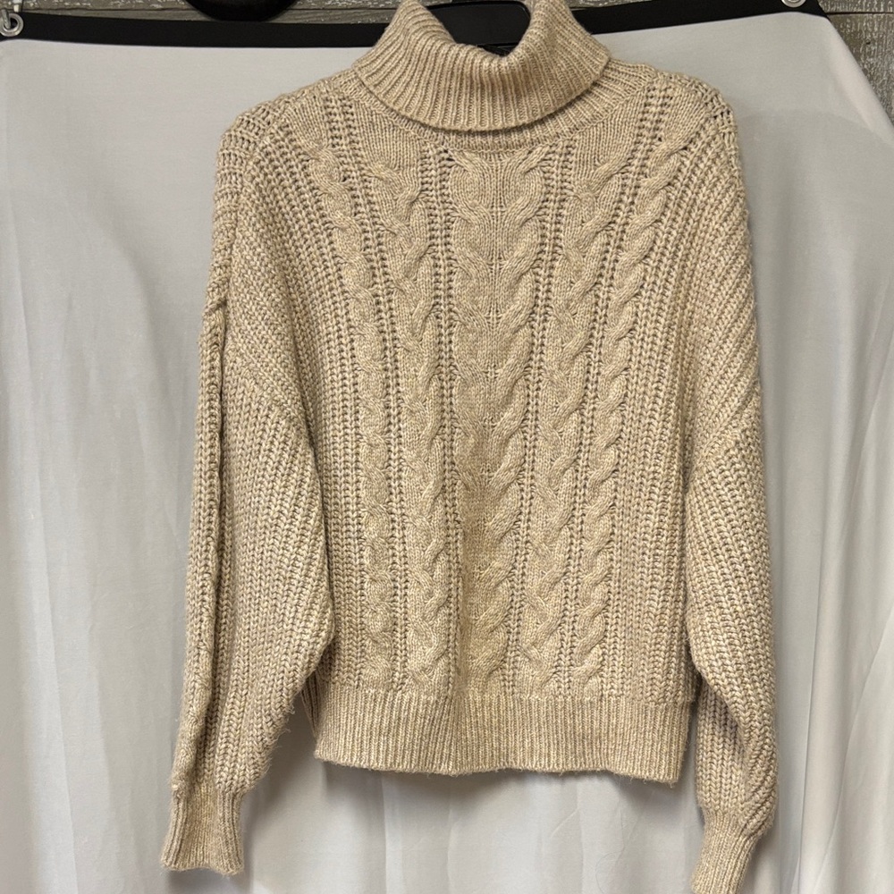 Worthington Beige Cable Knit Turtleneck Sweater - Picture 1 of 7